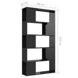 Book Cabinet Room Divider High Gloss Black 80x24x155 cm Engineered Wood - Close-Up Angle