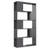 Book Cabinet Room Divider High Gloss Grey 80x24x155 cm Engineered Wood - Front View