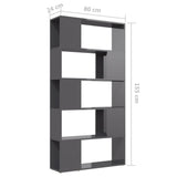 Book Cabinet Room Divider High Gloss Grey 80x24x155 cm Engineered Wood - Close-Up Angle