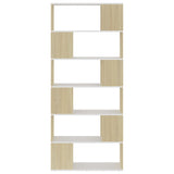 Book Cabinet Room Divider White and Sonoma Oak 80x24x186 cm Engineered Wood - Side View