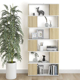 Book Cabinet Room Divider White and Sonoma Oak 80x24x186 cm Engineered Wood - Rear View