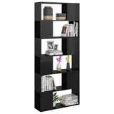 Book Cabinet Room Divider High Gloss Black 80x24x186 cm Engineered Wood - 45-Degree Angle