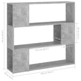 Book Cabinet Room Divider Concrete Grey 100x24x94 cm - Close-Up Angle
