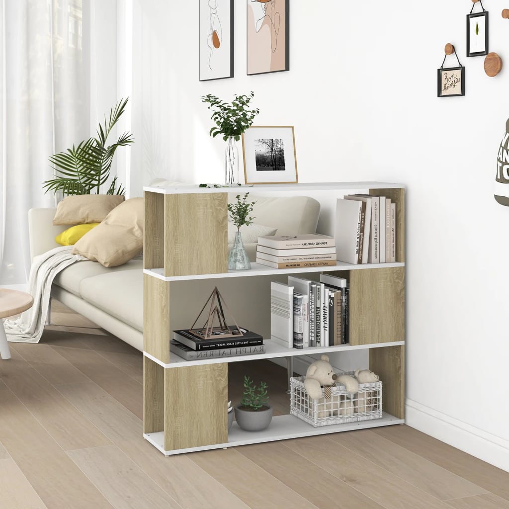 Book Cabinet Room Divider White and Sonoma Oak 100x24x94 cm