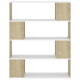 Book Cabinet Room Divider White and Sonoma Oak 100x24x124 cm - 45-Degree Angle