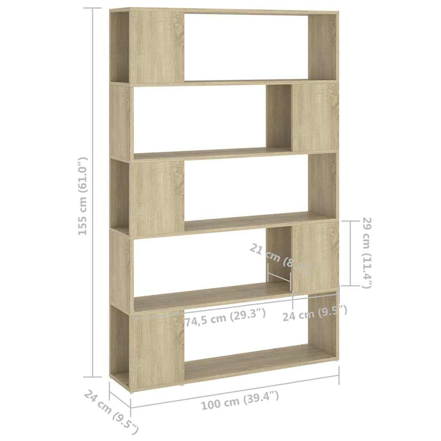 Book Cabinet Room Divider Sonoma Oak 100x24x155 cm