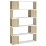Book Cabinet Room Divider White and Sonoma Oak Engineered Wood - Front View