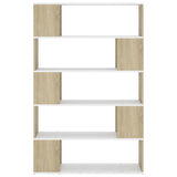 Book Cabinet Room Divider White and Sonoma Oak Engineered Wood - Side View