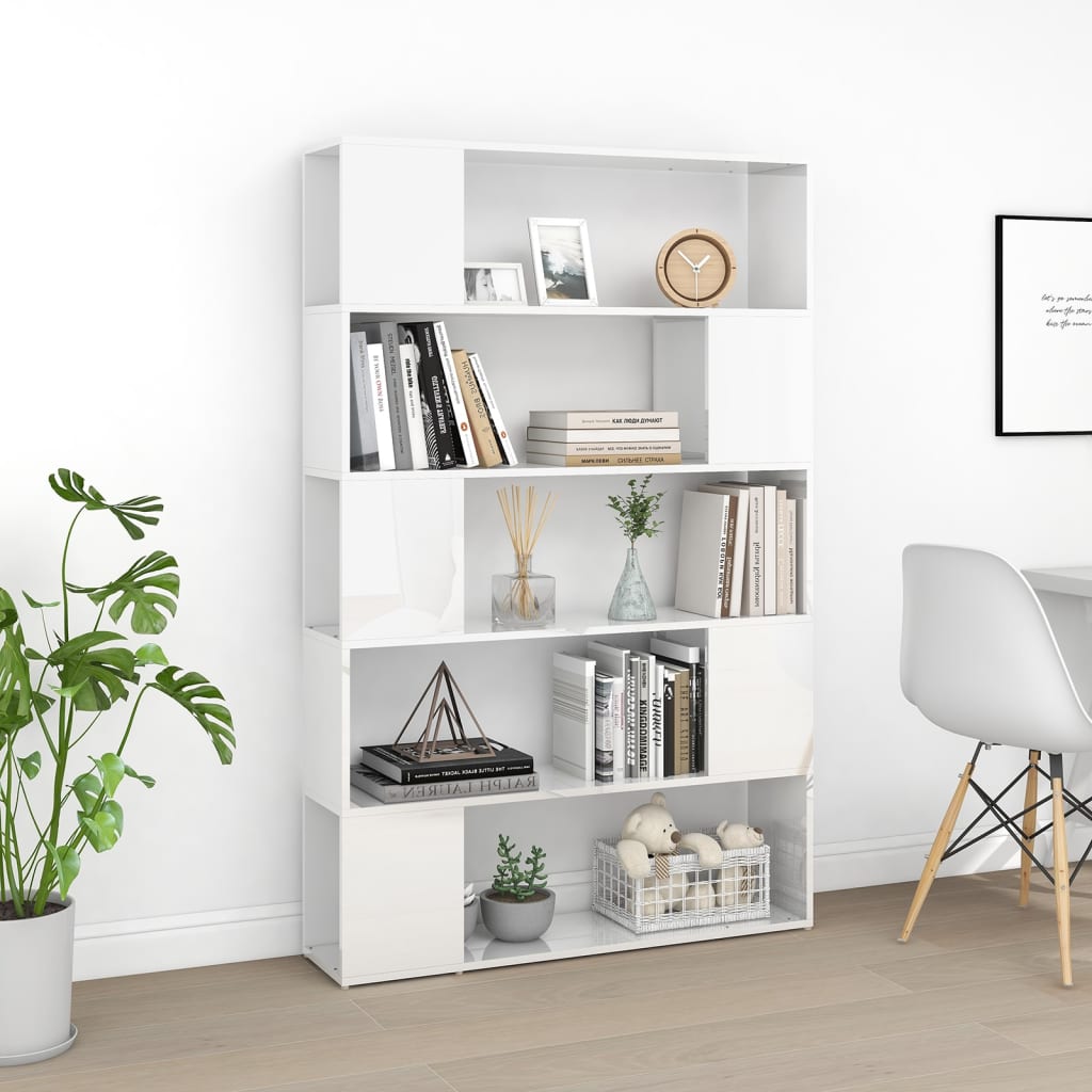 Book Cabinet Room Divider High Gloss White Engineered Wood