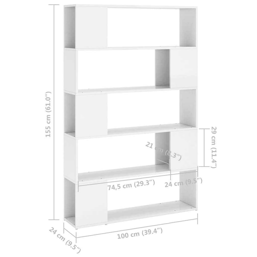 Book Cabinet Room Divider High Gloss White Engineered Wood