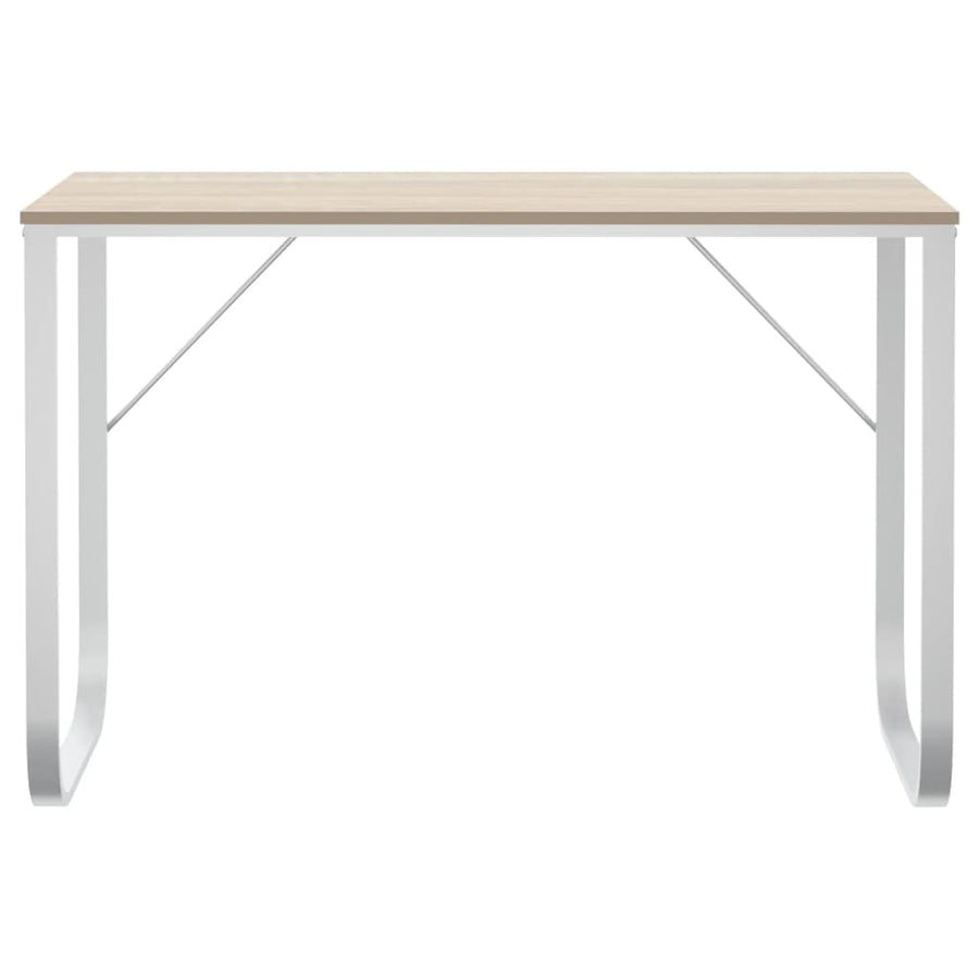 Computer Desk White and Oak 110x60x73 cm Engineered Wood
