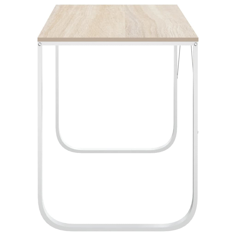 Computer Desk White and Oak 110x60x73 cm Engineered Wood