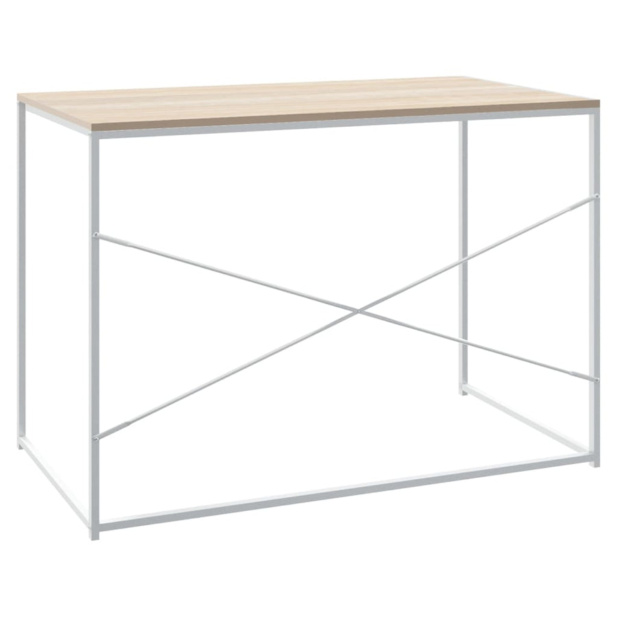 Computer Desk White and Oak 110x60x70 cm Engineered Wood