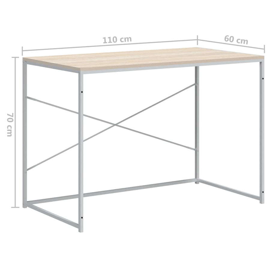Computer Desk White and Oak 110x60x70 cm Engineered Wood