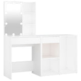 LED Dressing Table with Cabinet White Engineered Wood - Front View