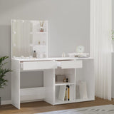 LED Dressing Table with Cabinet White Engineered Wood - 45-Degree Angle