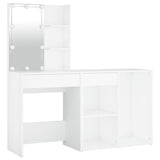 LED Dressing Table with Cabinet White Engineered Wood - Close-Up Angle