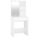 LED Dressing Table with Cabinet White Engineered Wood - Low Angle