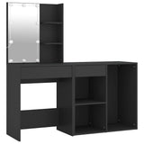 LED Dressing Table with Cabinet Black Engineered Wood - Front View