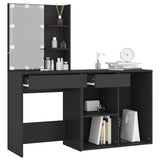 LED Dressing Table with Cabinet Black Engineered Wood - 45-Degree Angle
