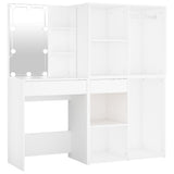 LED Dressing Table with 2 Cabinets White Engineered Wood - Front View