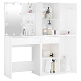 LED Dressing Table with 2 Cabinets White Engineered Wood - Side View