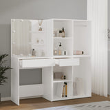 LED Dressing Table with 2 Cabinets White Engineered Wood - 45-Degree Angle