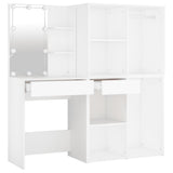 LED Dressing Table with 2 Cabinets White Engineered Wood - Rear View