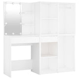 LED Dressing Table with 2 Cabinets White Engineered Wood - Close-Up Angle