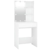 LED Dressing Table with 2 Cabinets White Engineered Wood - Low Angle