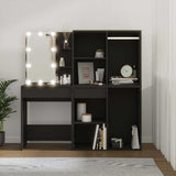 LED Dressing Table with Cabinets Black Engineered Wood - Side View