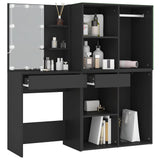 LED Dressing Table with Cabinets Black Engineered Wood - 45-Degree Angle