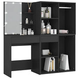 LED Dressing Table with Cabinets Black Engineered Wood - Rear View