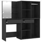 LED Dressing Table with Cabinets Black Engineered Wood - Close-Up Angle