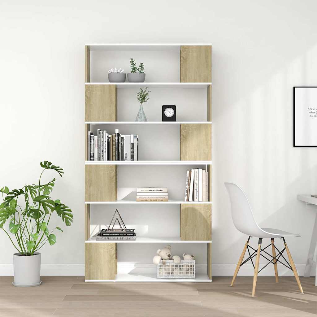 Book Cabinet Room Divider White and Sonoma Oak 100x24x188 cm