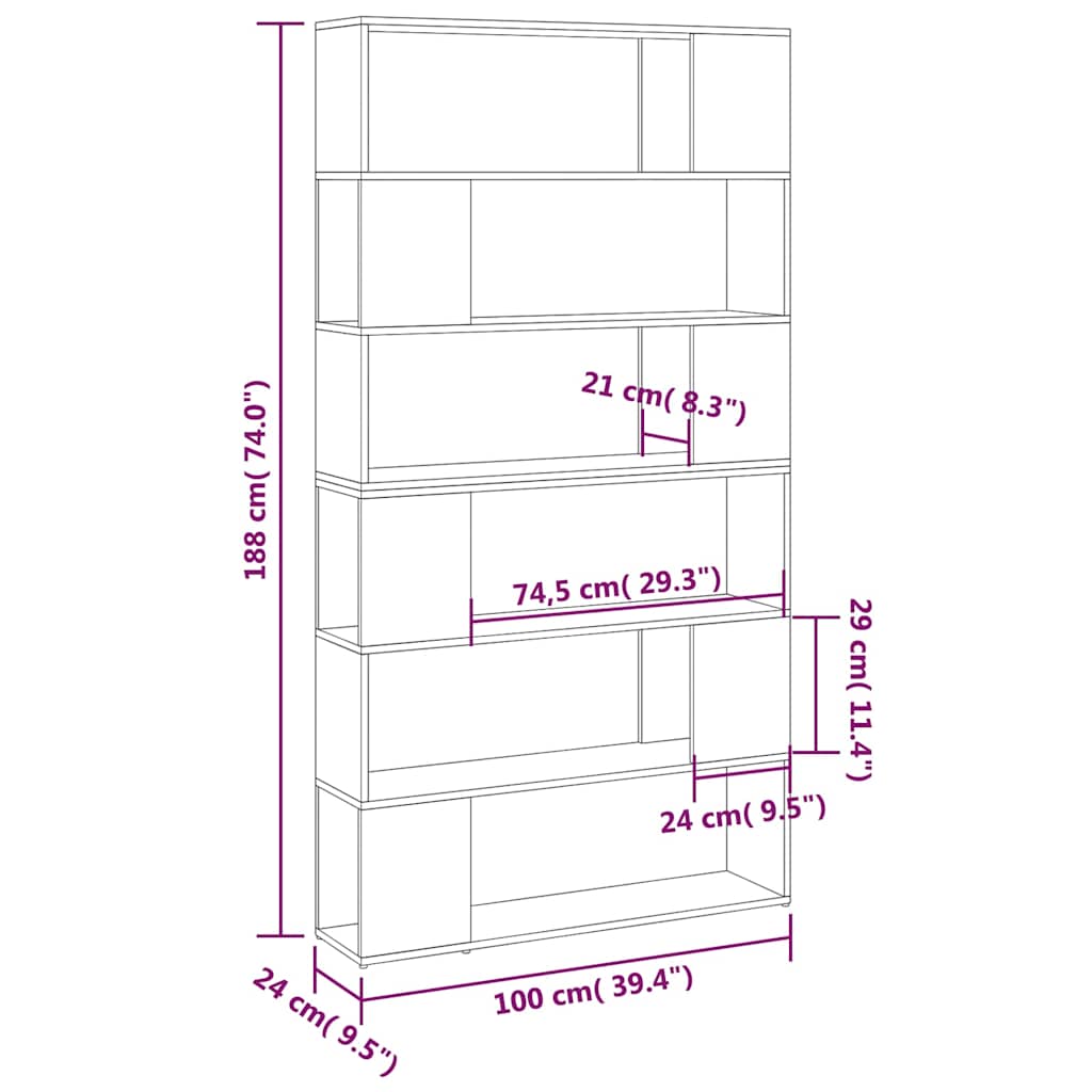 Book Cabinet Room Divider White and Sonoma Oak 100x24x188 cm