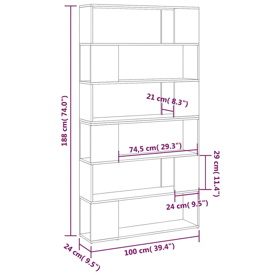 Book Cabinet Room Divider White and Sonoma Oak 100x24x188 cm
