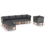 7 Piece Garden Lounge Set Poly Rattan and Eucalyptus Wood Grey