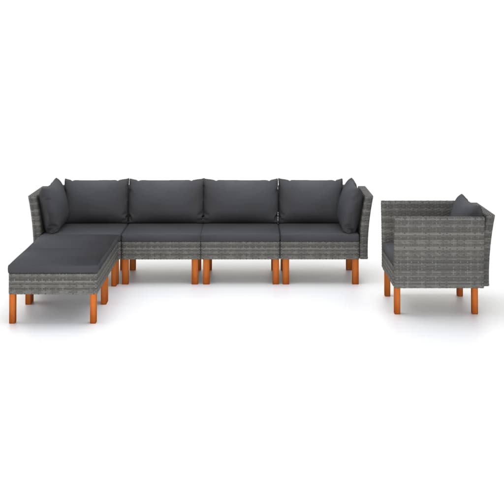 7 Piece Garden Lounge Set Poly Rattan and Eucalyptus Wood Grey