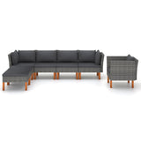 7 Piece Garden Lounge Set Poly Rattan and Eucalyptus Wood Grey