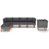 7 Piece Garden Lounge Set Poly Rattan and Eucalyptus Wood Grey - Front View