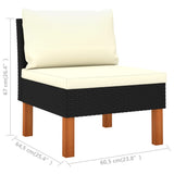 7 Piece Garden Lounge Set Poly Rattan and Eucalyptus Wood Black - Low Angle