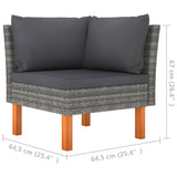 6 Piece Garden Lounge Set Poly Rattan and Eucalyptus Wood Grey - Close-Up Angle