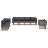 8 Piece Garden Lounge Set Poly Rattan and Eucalyptus Wood Grey - Front View