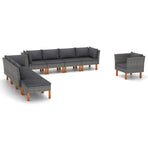 9 Piece Garden Lounge Set Poly Rattan and Eucalyptus Wood Grey
