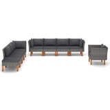 9 Piece Garden Lounge Set Poly Rattan and Eucalyptus Wood Grey