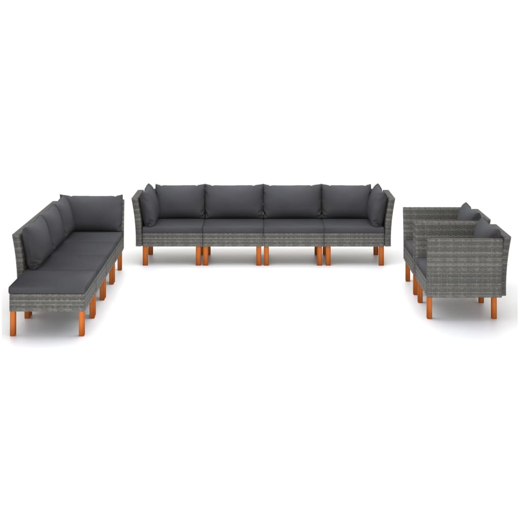10 Piece Garden Lounge Set Poly Rattan and Eucalyptus Wood Grey
