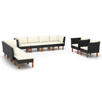 10 Piece Garden Lounge Set Poly Rattan&Eucalyptus Wood Black