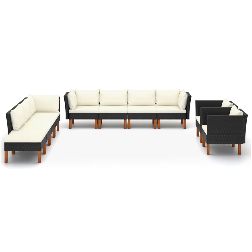 10 Piece Garden Lounge Set Poly Rattan and Eucalyptus Wood Black