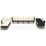 10 Piece Garden Lounge Set Poly Rattan&Eucalyptus Wood Black